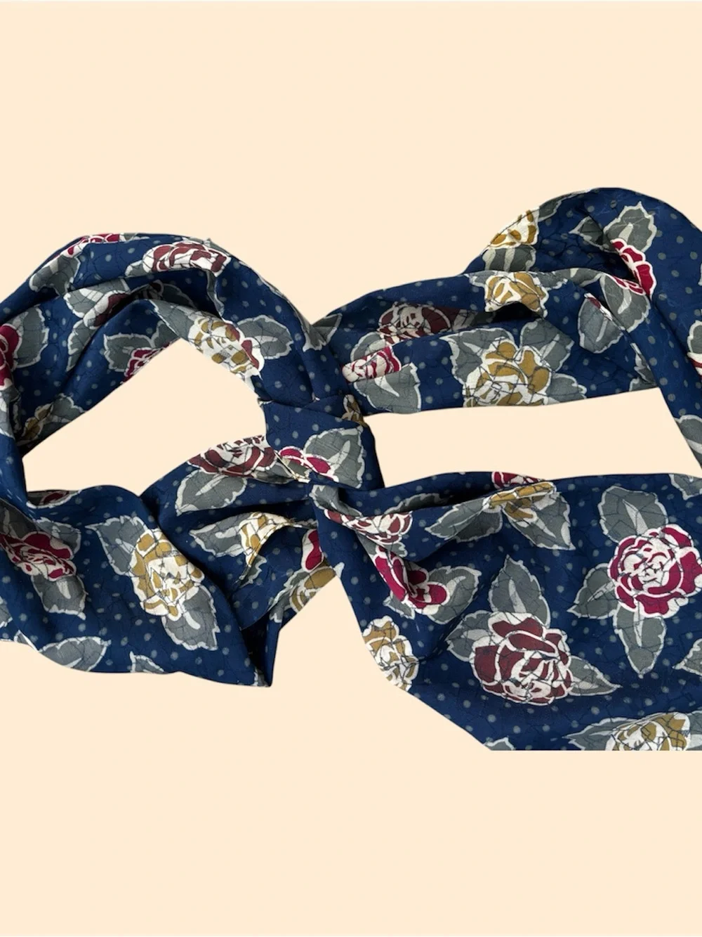 Vintage Navy Scarf with Red and Gold Floral Print